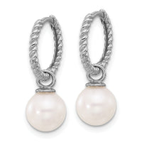 14K White Gold 7-8mm Black & White FWC Pearl Dangle Hoop Earrings-XFW859E