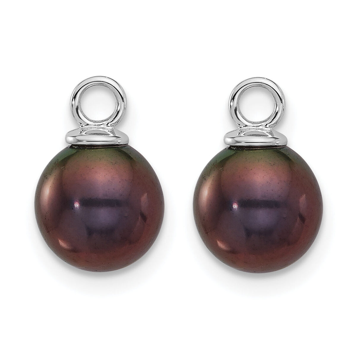 14K White Gold 7-8mm Black & White FWC Pearl Dangle Hoop Earrings-XFW859E