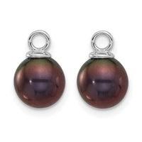 14K White Gold 7-8mm Black & White FWC Pearl Dangle Hoop Earrings-XFW859E