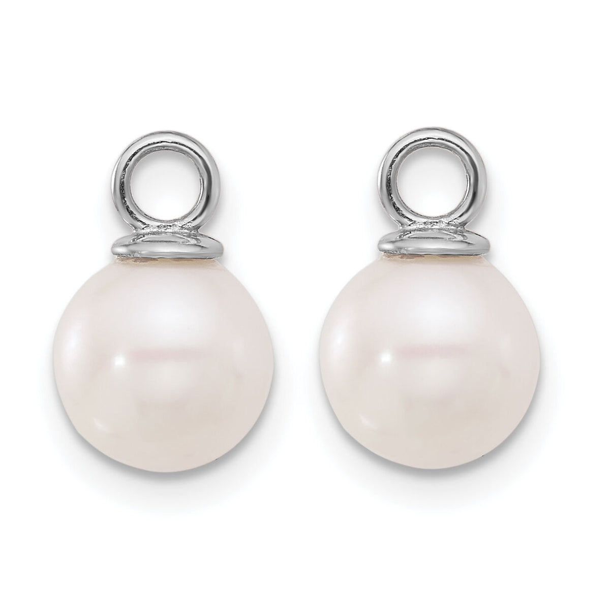 14K White Gold 7-8mm Black & White FWC Pearl Dangle Hoop Earrings-XFW859E