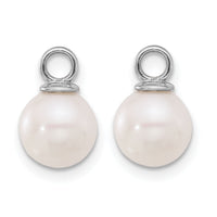 14K White Gold 7-8mm Black & White FWC Pearl Dangle Hoop Earrings-XFW859E