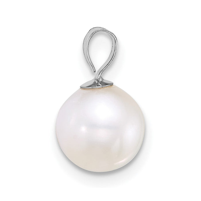 14k WG 7-8mm Round White Freshwater Cultured Pearl Pendant-XFW888