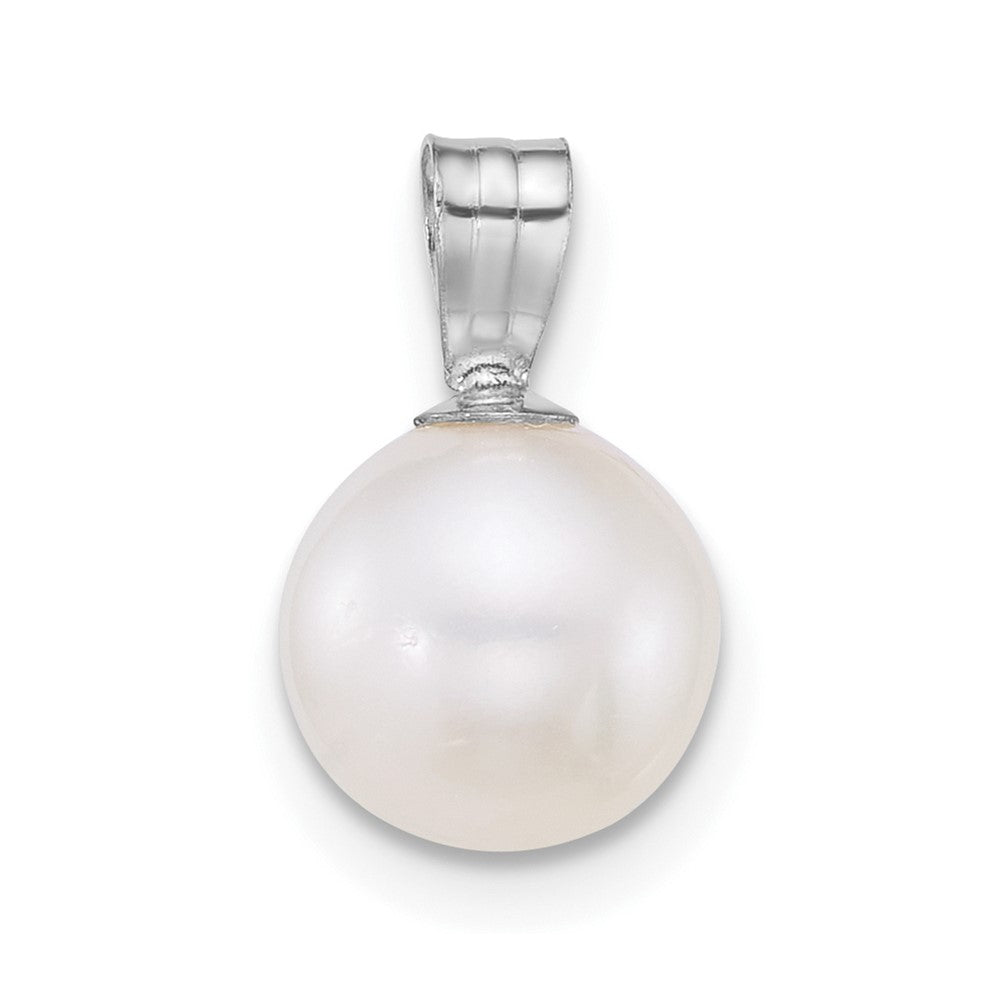 14k WG 7-8mm Round White Freshwater Cultured Pearl Pendant-XFW888