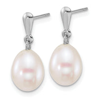 14k WG 8-9mm Rice White FW Cultured Pearl Post Dangle Earrings-XFW908E