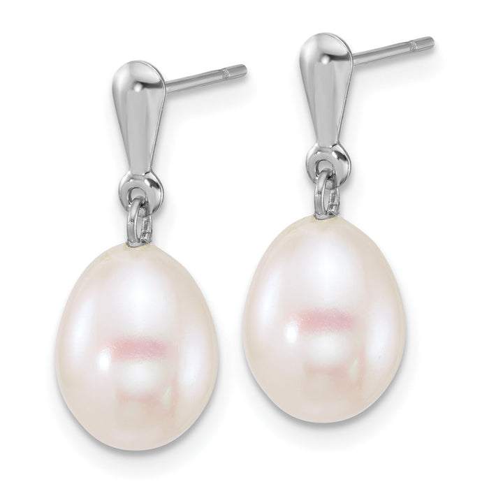 14k WG 8-9mm Rice White FW Cultured Pearl Post Dangle Earrings-XFW908E