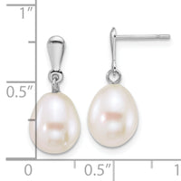 14k WG 8-9mm Rice White FW Cultured Pearl Post Dangle Earrings-XFW908E