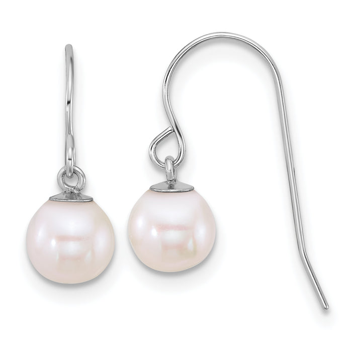 14k WG 6-7mm Rnd White Freshwater Culture Pearl Dangle Earrings-XFW915E