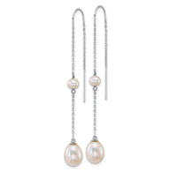 14k WG Near-Rnd/Teardrop White Freshwater Cultured Pearl Threader Earrings-XFW917E