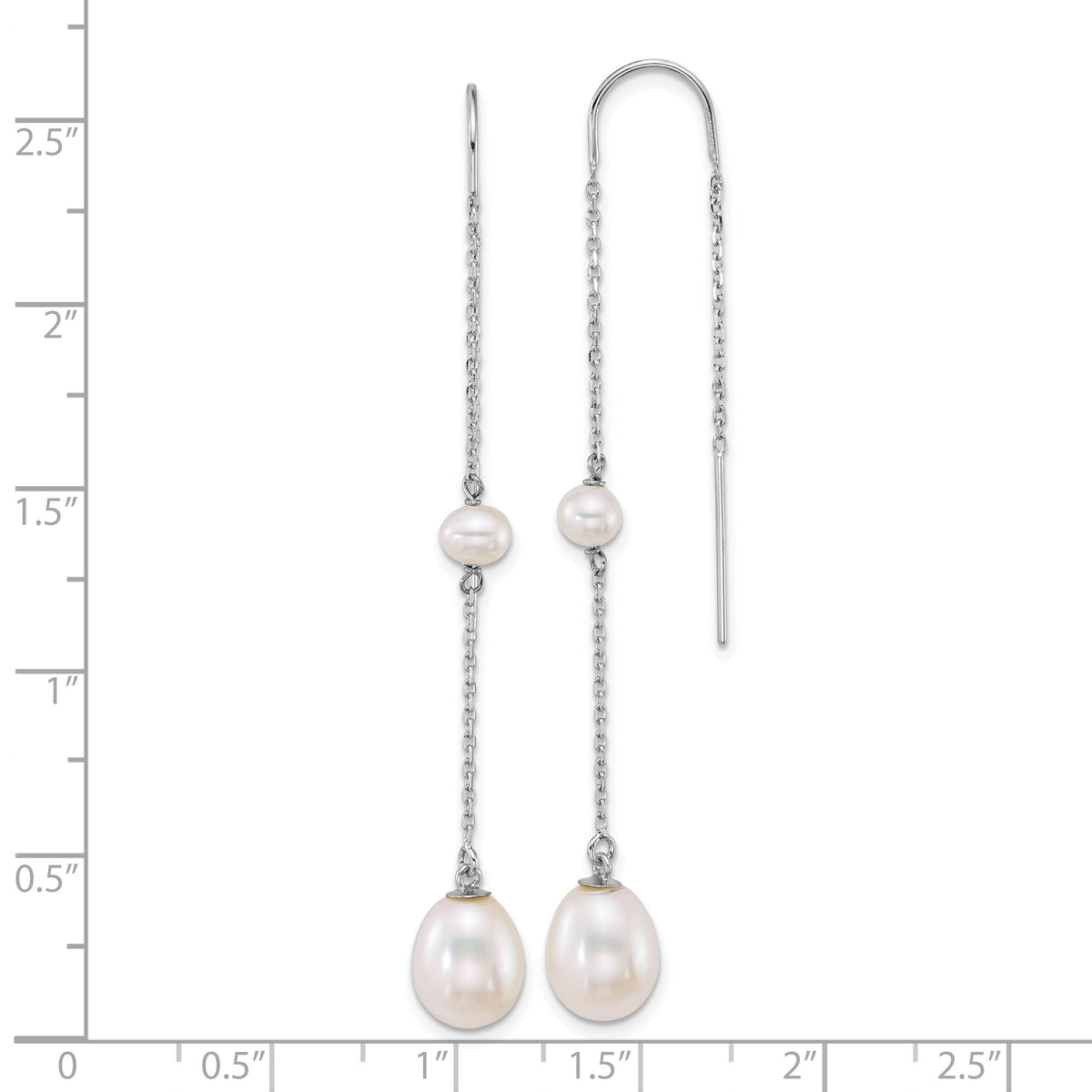 14k WG Near-Rnd/Teardrop White Freshwater Cultured Pearl Threader Earrings-XFW917E
