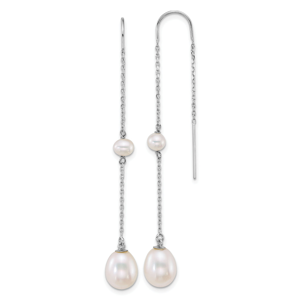 14k WG Near-Rnd/Teardrop White Freshwater Cultured Pearl Threader Earrings-XFW917E