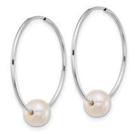 14k WG 6-7mm Semi-Round Freshwater Cultured Pearl Hoop Earrings-XFW918E