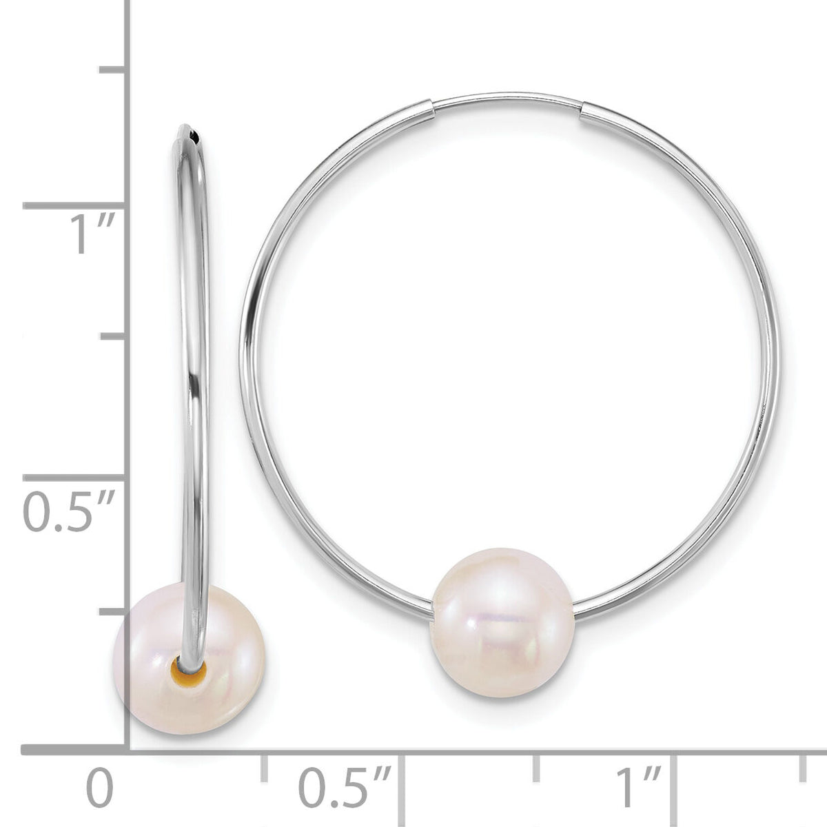 14k WG 6-7mm Semi-Round Freshwater Cultured Pearl Hoop Earrings-XFW918E
