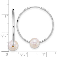 14k WG 6-7mm Semi-Round Freshwater Cultured Pearl Hoop Earrings-XFW918E