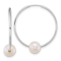 14k WG 6-7mm Semi-Round Freshwater Cultured Pearl Hoop Earrings-XFW918E