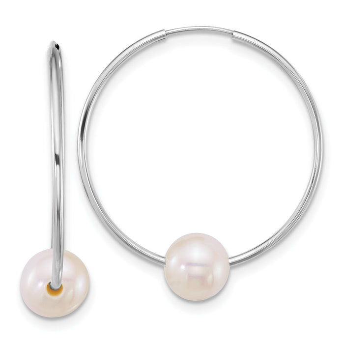 14k WG 6-7mm Semi-Round Freshwater Cultured Pearl Hoop Earrings-XFW918E