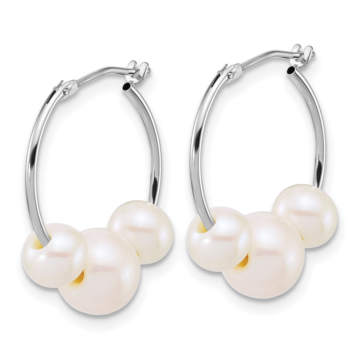 14K WG 6-8mm Semi-Rnd Freshwater Cultured Pearl Hoop Earrings-XFW919E