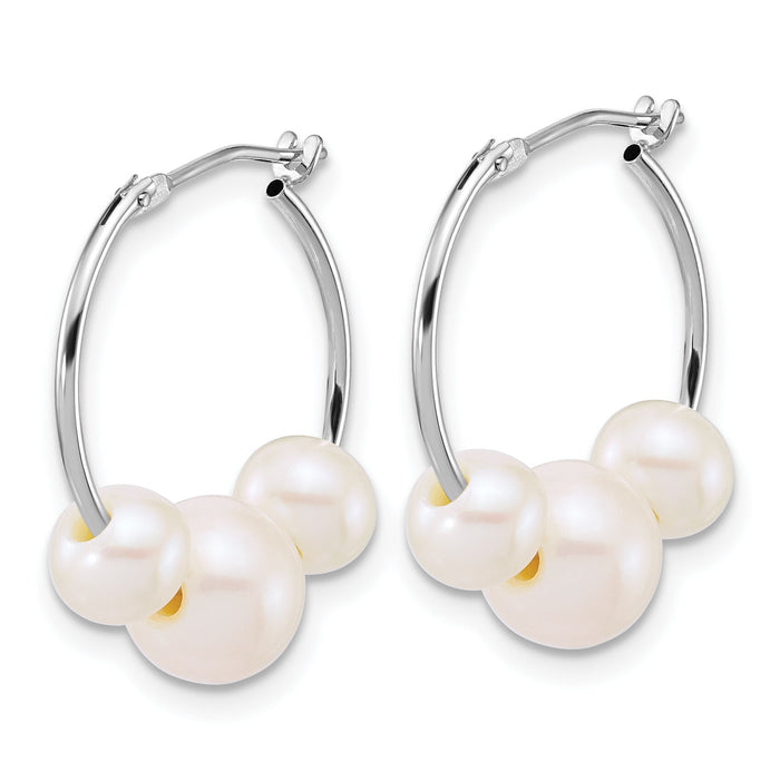 14K WG 6-8mm Semi-Rnd Freshwater Cultured Pearl Hoop Earrings-XFW919E