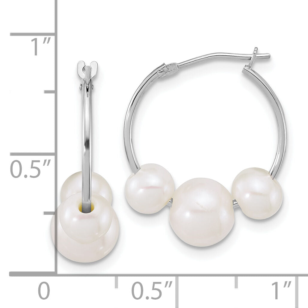 14K WG 6-8mm Semi-Rnd Freshwater Cultured Pearl Hoop Earrings-XFW919E
