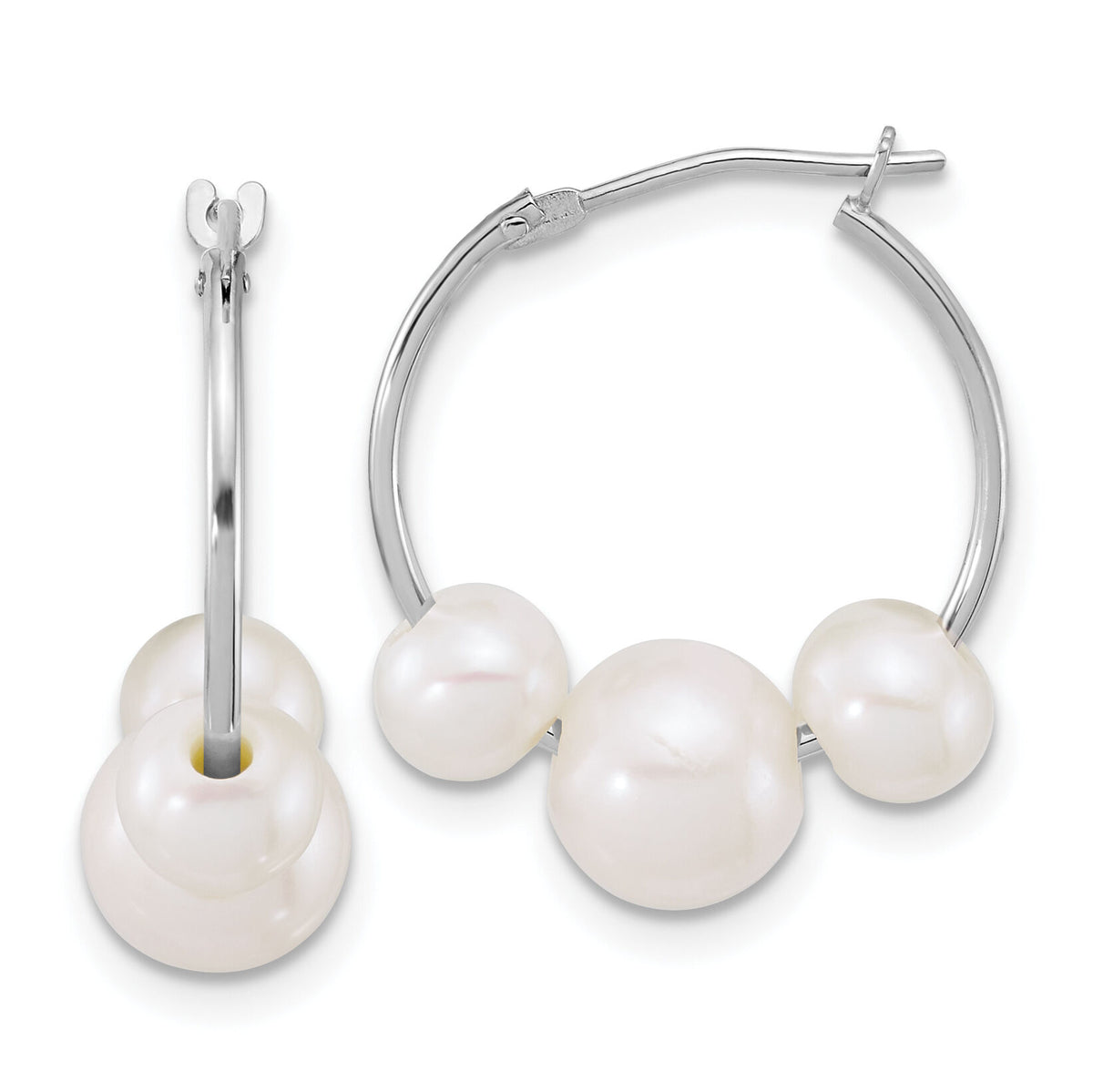 14K WG 6-8mm Semi-Rnd Freshwater Cultured Pearl Hoop Earrings-XFW919E