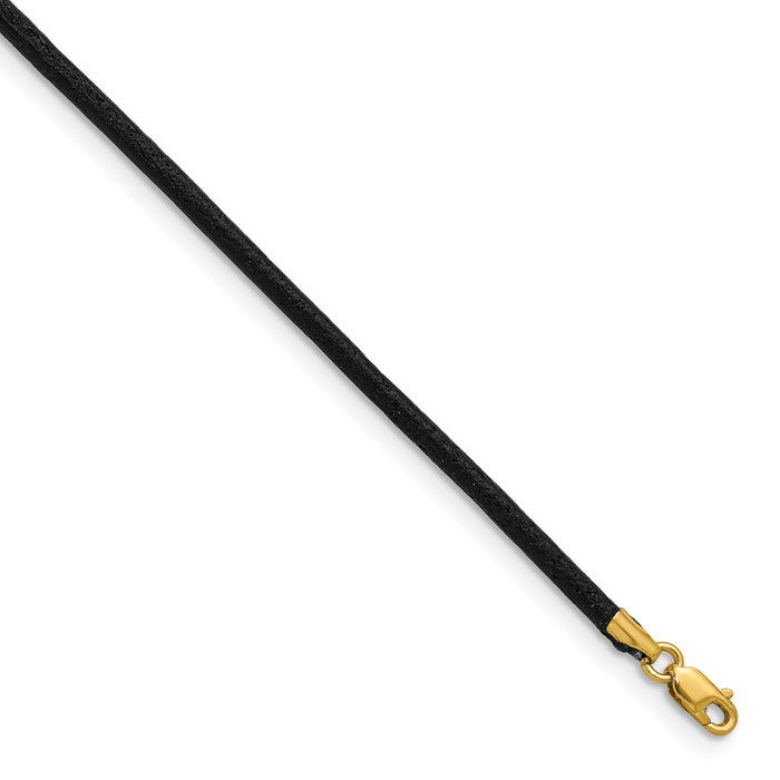 14k 2mm 16in Black Leather Cord Necklace-XG260-16