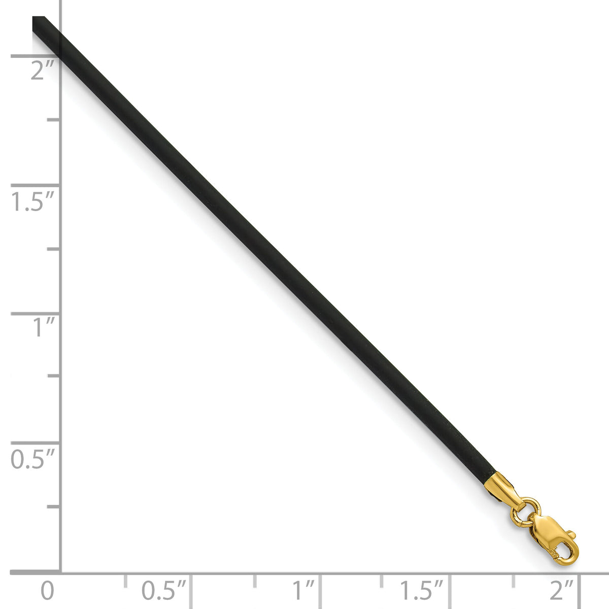 14k 2mm 16in with Yellow Clasp Black Rubber Cord Necklace-XG265-16