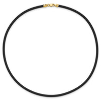 14k 3mm 16in with Yellow Clasp Black Rubber Cord Necklace-XG266-16