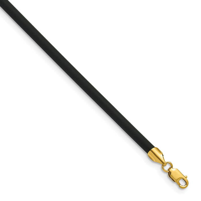 14k 3mm 20in with Yellow Clasp Black Rubber Cord Necklace-XG266-20