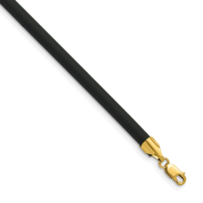 14k 4mm 20in with Yellow Clasp Black Rubber Cord Necklace-XG267-20