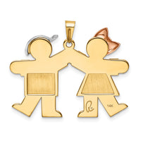 14k Tri-Color Large Girl on Left and Boy on Right Engravable Charm-XK103