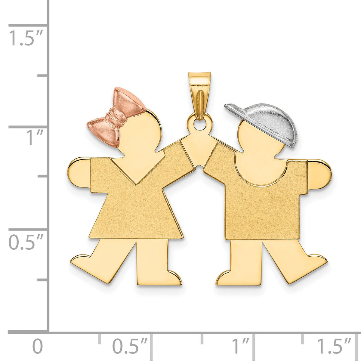 14k Tri-Color Large Girl on Left and Boy on Right Engravable Charm-XK103