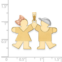 14k Tri-Color Large Girl on Left and Boy on Right Engravable Charm-XK103