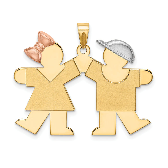14k Tri-Color Large Girl on Left and Boy on Right Engravable Charm-XK103