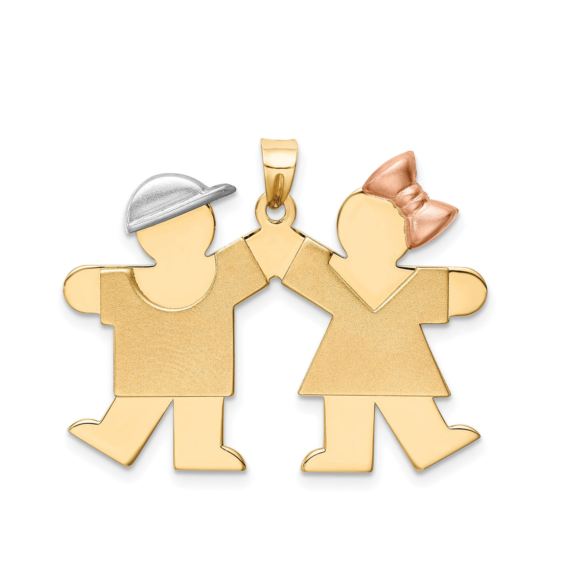 14k Tri-Color Large Boy on Left and Girl on Right Engravable Charm-XK104