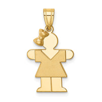 14k Solid Engravable Girl w/ Bow on Left Charm-XK216