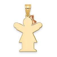 14k Two-Tone Small Girl w/ Bow on Left Engravable Charm-XK217