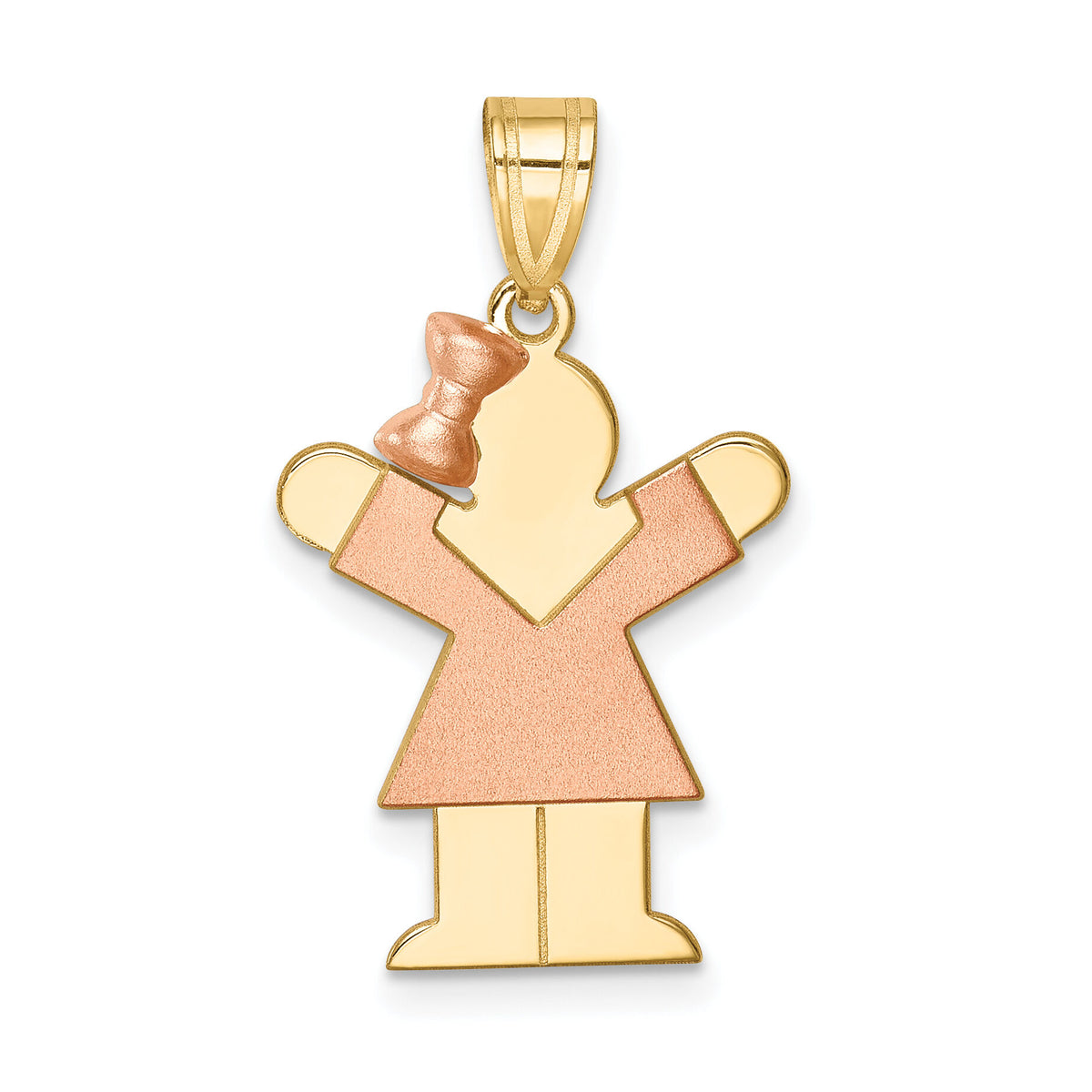14k Two-Tone Small Girl w/ Bow on Left Engravable Charm-XK217