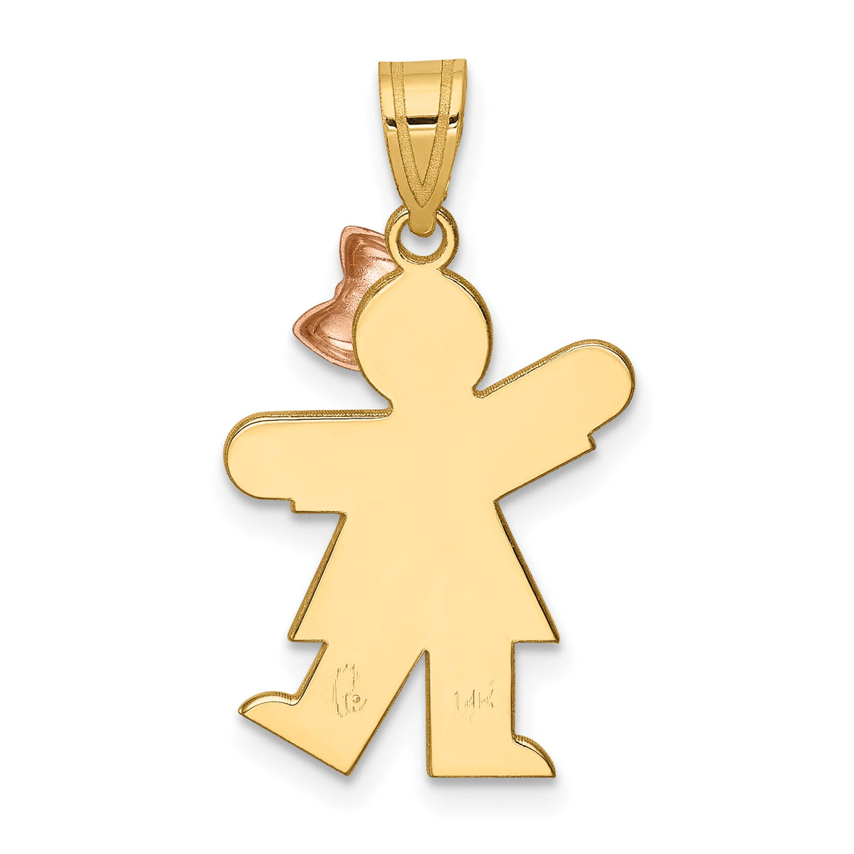14k Two-Tone Small Girl w/ Bow on Right Engravable Charm-XK218