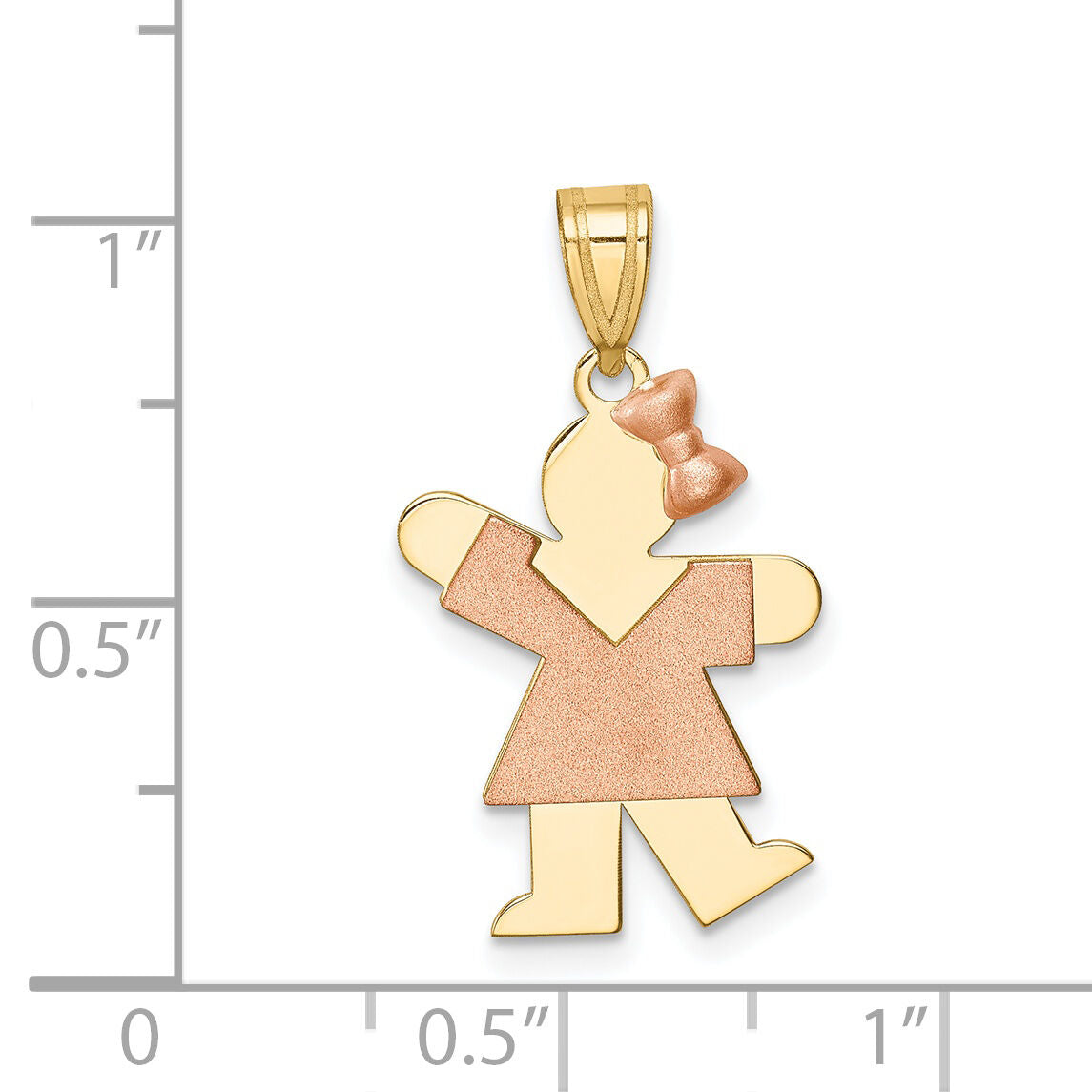 14k Two-Tone Small Girl w/ Bow on Right Engravable Charm-XK218
