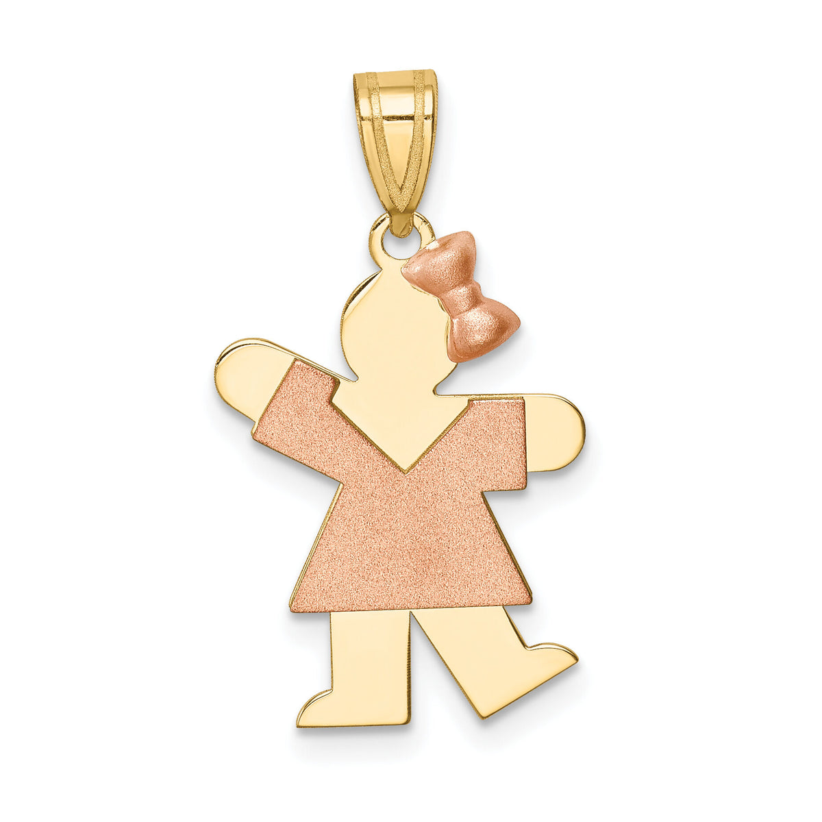 14k Two-Tone Small Girl w/ Bow on Right Engravable Charm-XK218
