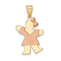 14k Two-Tone Small Girl w/ Bow on Right Engravable Charm-XK218