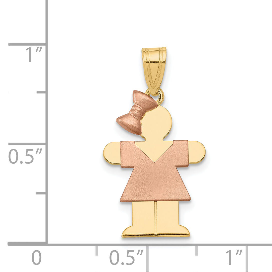 14k Two-Tone Small Girl w/ Bow on Left Engravable Charm-XK220