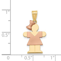 14k Two-Tone Small Girl w/ Bow on Left Engravable Charm-XK220