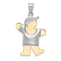 14k Two-Tone Puffed Boy w/Hat on Left Engravable Charm-XK230