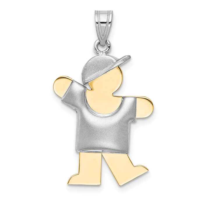 14k Two-Tone Puffed Boy w/Hat on Left Engravable Charm-XK230