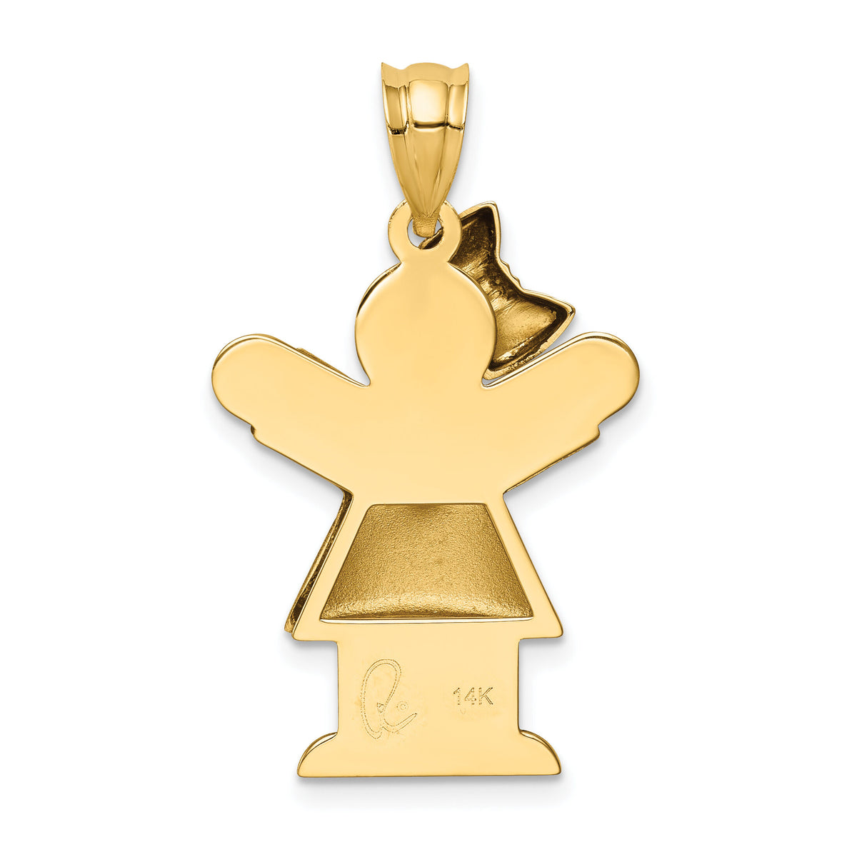 14k Puffed Girl w/Bow on Left Engravable Charm-XK232