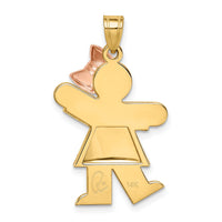 14k Two-Tone Puffed Girl with Bow on Right Engravable Charm-XK233