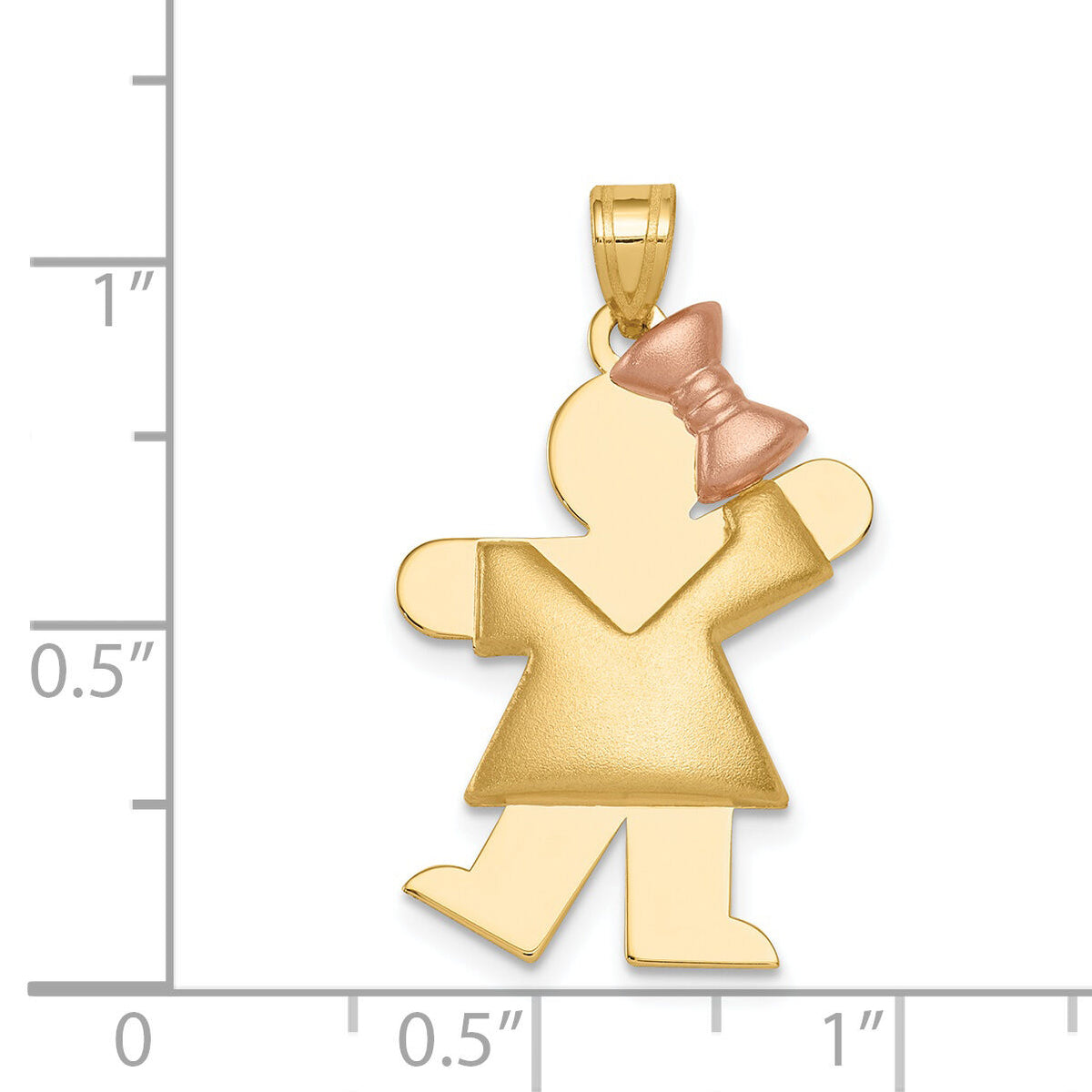 14k Two-Tone Puffed Girl with Bow on Right Engravable Charm-XK233