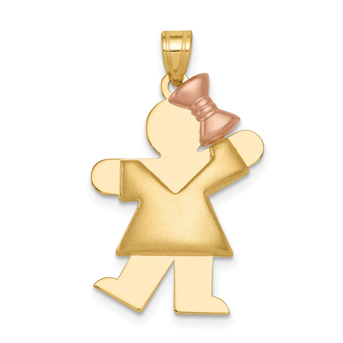 14k Two-Tone Puffed Girl with Bow on Right Engravable Charm-XK233