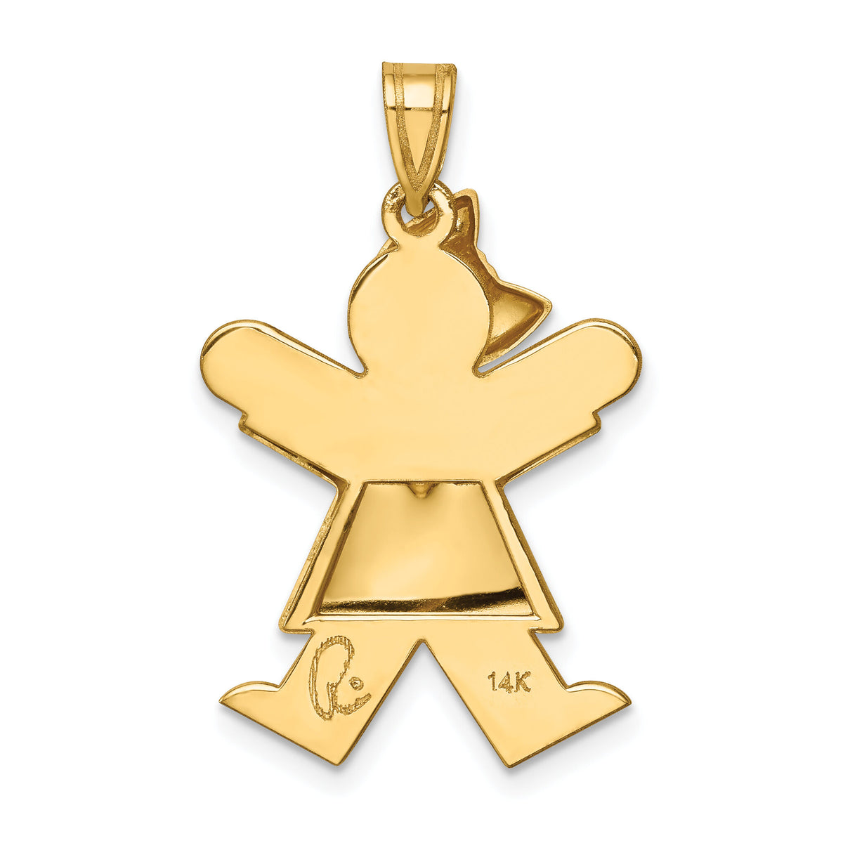 14k Puffed Girl w/Bow on Left Engravable Charm-XK234