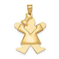 14k Puffed Girl w/Bow on Left Engravable Charm-XK234